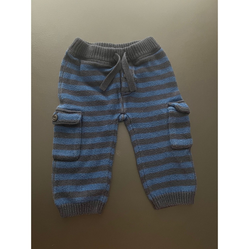 BabyGap Blue Black Striped Knit Cargo Pants 6-12 Months Baby Trousers (0999)